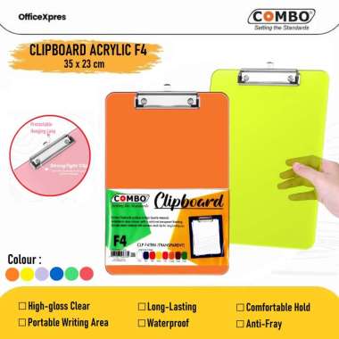 Clipboard Acrylic F4 / Papan Jalan Akrilik F4 / Papan Ujian Transparant Merah