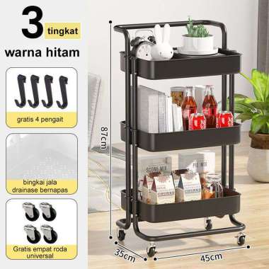 RM Rak troli Rak Snack Rak Kamar Mandi Rak Rua 3 Susun-Hitam