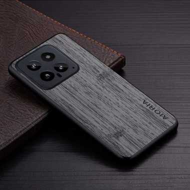 CASING XIAOMI 14 CASE CANVAS WOOD TEXTURED PREMIUM SOFT CASE XIAOMI 14 HITAM