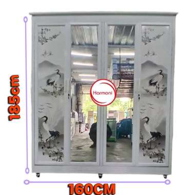 LEMARI PAKAIAN 4 PINTU KACA PVC + PINTU KACA LEMARI BAJU 4 PINTU 4 PINTU ANGSA