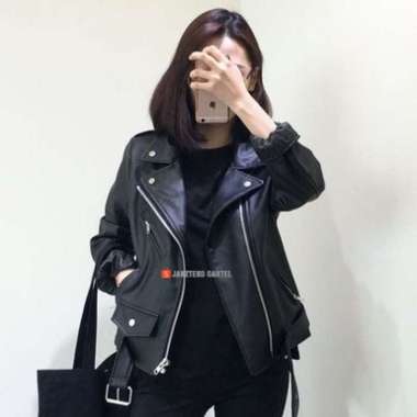 Jaket Kulit Wanita Ramones Changcuters Korea Blazer Style Punk XL HITAM