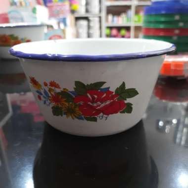 Mangkok Kobokan Enamel Kembang Rrt diameter 14 cm