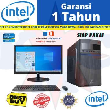 Komputer Rakitan Set PC Komputer Intel Core i7 RAM 16GB SSD 256GB NVMe + 1TB HDD Rakitan Office