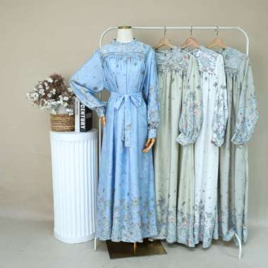 Gamis T142 Jacuard Marrionate Gamis Wanita Semua Ukuran Blue