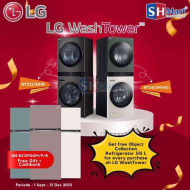 MESIN CUCI LG 21 KG & DRYER LG 17 KG WT2117NHB OBJET WASHTOWER™ GARANSI RESMI