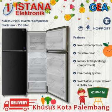 GEA KULKAS 2 PINTU INVERTER BLACK INOX 356 LITER G2HD-356
