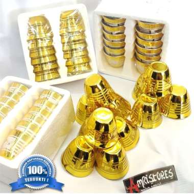 gelas zam zam gelas cucing kaca warna emas gold berkilau cangkir sloki zamzam mewah exclusive 12 PCS