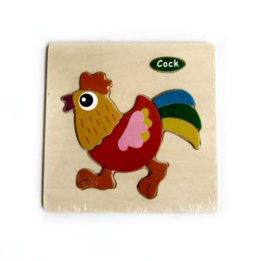 Mainan Kayu Pintar Aneka Puzzle Kayu 3 D Gambar Binatang Transportasi dan Buah Murah Ayam