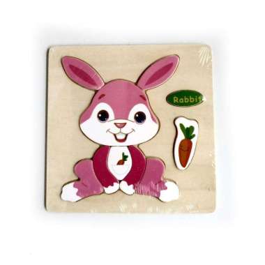Mainan Kayu Pintar Aneka Puzzle Kayu 3 D Gambar Binatang Transportasi dan Buah Murah Kelinci