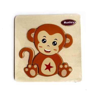 Mainan Kayu Pintar Aneka Puzzle Kayu 3 D Gambar Binatang Transportasi dan Buah Murah Monyet