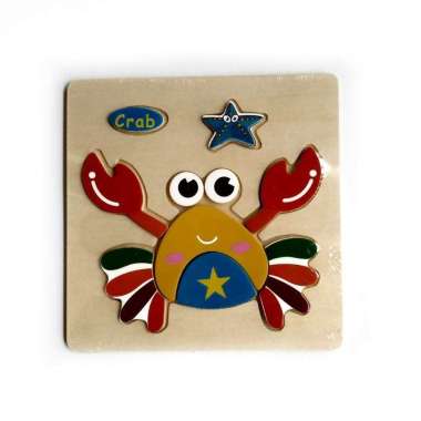 Mainan Kayu Pintar Aneka Puzzle Kayu 3 D Gambar Binatang Transportasi dan Buah Murah Kepiting