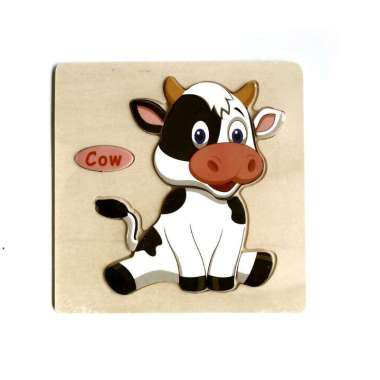 Mainan Kayu Pintar Aneka Puzzle Kayu 3 D Gambar Binatang Transportasi dan Buah Murah Sapi