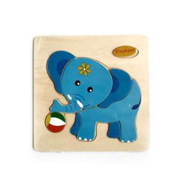 Mainan Kayu Pintar Aneka Puzzle Kayu 3 D Gambar Binatang Transportasi dan Buah Murah Gajah