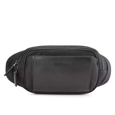 OBERMAIN TAS SELEMPANG PINGGANG PRIA ORIGINAL SLING WAIST BAG KULIT ASLI ORI BRANDED HITAM OM01