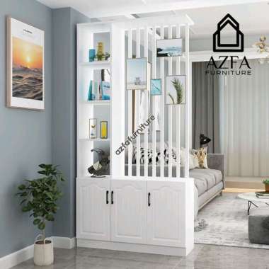 AZFA Furniture Pembatas Ruangan Kayu Solid | Lemari Hias Ruang Tamu | Partisi Ruangan 80 x 25 x 200