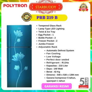 KULKAS POLYTRON PRB-219 , PRB219 2 PINTU TANPA BUNGA ES