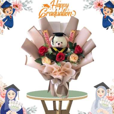 Buket Boneka Wisuda Cokleat Terbaru Bouquet Bunga Artificial Boneka Mewah Elegan Ulang Tahun Kado Co