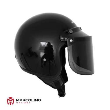 Helm Bogo Retro Premium Marcolino Hitam Glossy SNI Kaca Datar L Silver