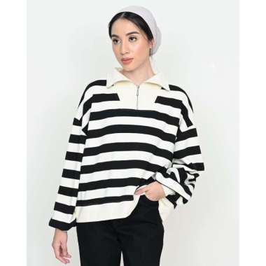 Geulis.id SIENA STRIPES SWEATSHIRT / BLOUSE WANITA (3 warna) S BLACK