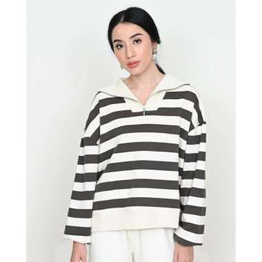 Geulis.id SIENA STRIPES SWEATSHIRT / BLOUSE WANITA (3 warna) S GREY