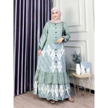 Gamis Silk Silania Gamis Soft Pastel Kancing Depan Bawah Rempel Susun kode a