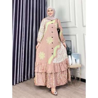 Gamis Silk Silania Gamis Soft Pastel Kancing Depan Bawah Rempel Susun kode b