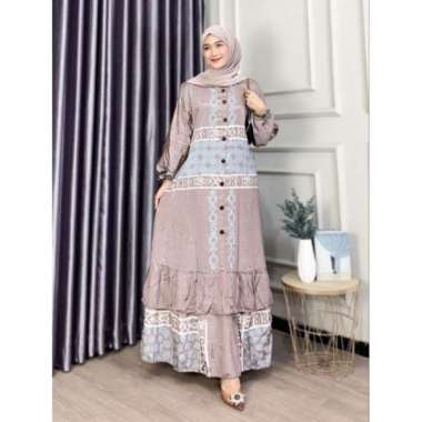 Gamis Silk Silania Gamis Soft Pastel Kancing Depan Bawah Rempel Susun kode h