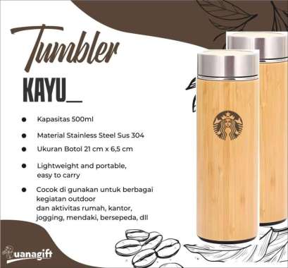 Tumbler Termos Kayu Aesthetic Free Custom Grafir Nama