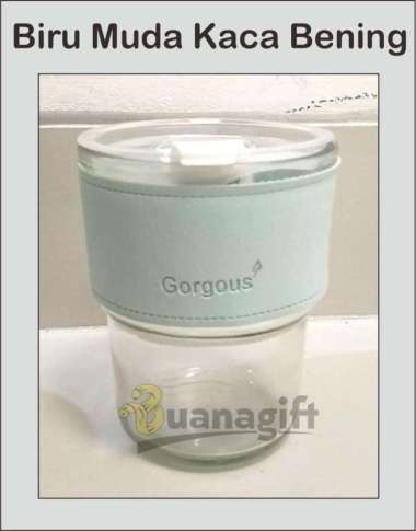 TUMBLER GELAS KACA VINTAGE BOTTLE CUP FOR COFFEE SIMPLE - FREE GRAFIR Bening,Biru - POLOS