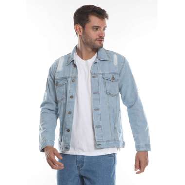 2nd RED Model Basic Jaket Jeans Pria Ripped - Biru Muda 192101 M