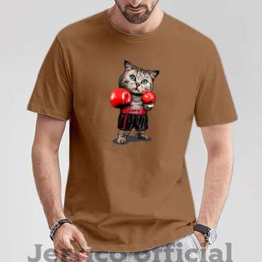 Jerrico Tshirt Cat Boxing | Kaos Disto Lengan Pendek | Baju Oblong pria dan Wanita | Kaos Unisex Moc