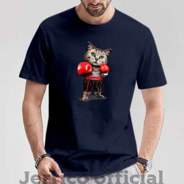 Jerrico Tshirt Cat Boxing | Kaos Disto Lengan Pendek | Baju Oblong pria dan Wanita | Kaos Unisex Nav