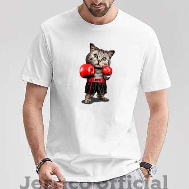 Jerrico Tshirt Cat Boxing | Kaos Disto Lengan Pendek | Baju Oblong pria dan Wanita | Kaos Unisex Put