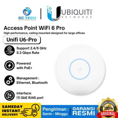 Ubiquiti Unifi U6-Pro Access Point WiFi 6 Weatherproof IP54 Ceiling Mounted WiFi 6 for Large Office