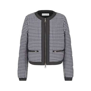 Christian Dior Quilted Jacket Blue And White Houndstooth Virgin Wool 38 Multi