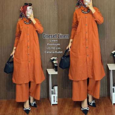 Ethnic Long Tunik Set - One Set Wanita Long Tunik Rayon Premium Setelan Wanita Kekinian LD 110 cm Li
