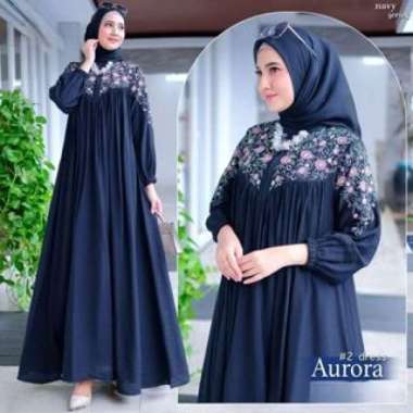 Baju Gamis Wanita Aurora Dress #2 M L XL XXL Crinkle Airflow Dress Kondangan Motif Bordir Pesta Mewa