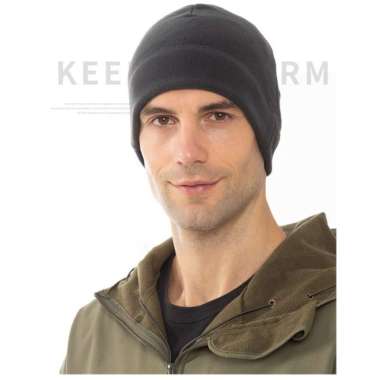 Topi Kupluk Pria Wanita Outdoor Fleece Sports Hat Fishing Kain Fleece Beanie Hat Winter - Black