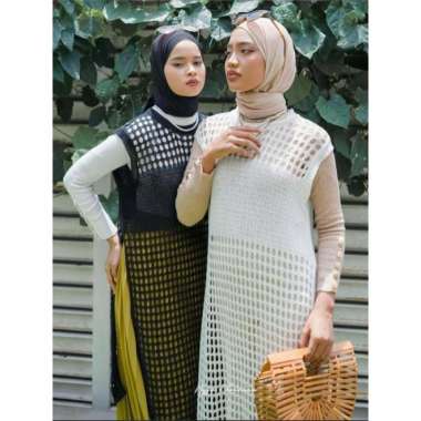 RUBY TUNIK JARING RAJUT / RUBI TUNIK RAJUT BELAH SAMPING - Hitam Hitam