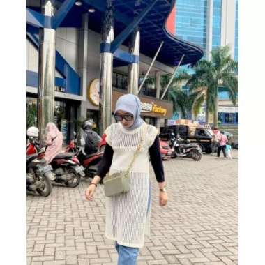 RUBY TUNIK JARING RAJUT / RUBI TUNIK RAJUT BELAH SAMPING - Hitam Putih