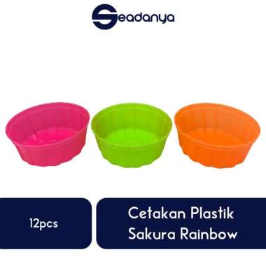 Cetakan Plastik Sakura Rainbow 12pcs -Cup Puding/Coklat/Chocolate/Bolu Kukus/Roti/Cake/Kue Basah