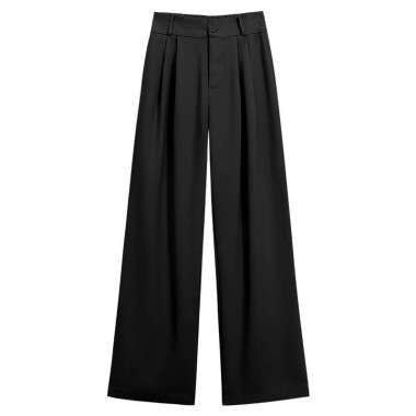 The Monseur Gallery Celana Kulot Wanita Kasual Straight Pants Korean Style L Hitam[Premium]