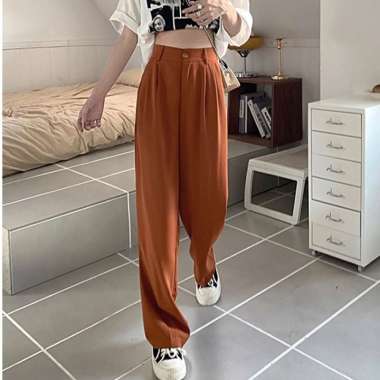 The Monseur Gallery Celana Kulot Wanita Kasual Straight Pants Korean Style L Copper