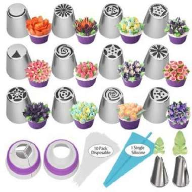 27pcs SET SPUIT RUSIA MOTIF BUNGA / SPUIT KUE HIAS
