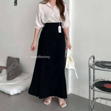 SIVALI Bailey Skirt 8862 | Polyester Skirt Anti Kusut - Midi Maxi Korean Loose Skirt - Rok Wanita Bl