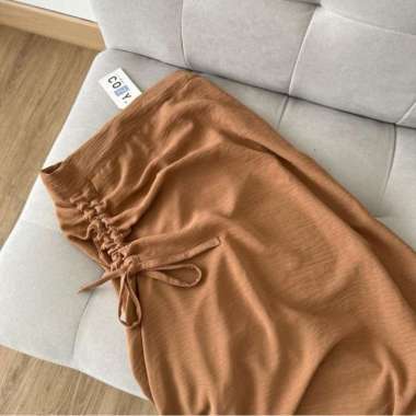Tamara Skirt - Rok Serut Casual Flowly Wanita - Midi Maxi Ruched Skirt - Putih Caramel