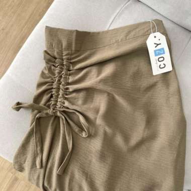 Tamara Skirt - Rok Serut Casual Flowly Wanita - Midi Maxi Ruched Skirt - Putih Coffee