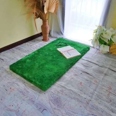 Sajadah Antislip bulurasfur polos ukuran 115 cm x 65 cm x3.5 isi busa LP HIJAU BOTOL