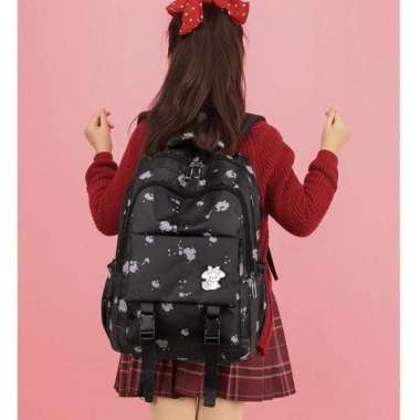 Tas Ransel Anak Perempuan Tas Sekolah Sd Smp Sma Tas Remaja Cewek Murah Tas Korea - PINK HITAM
