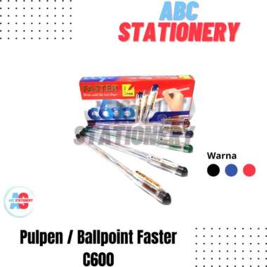 Pulpen / Ballpoint Faster C600 hitam / biru (1 lusin isi 12 pcs) Lusin Merah
